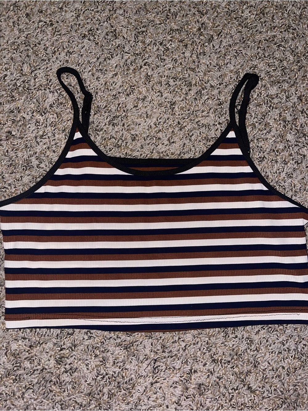 SHEIN Brown White & Black Striped Ribbed Cropped Camisole